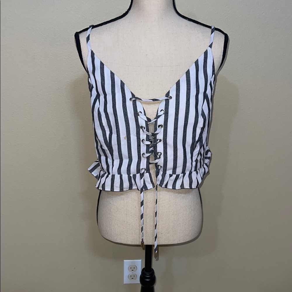 Striped Lace-Up Women's Top